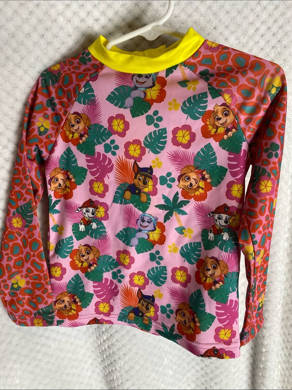 Paw Patrol Girls Pink & Yellow Tropical Long Sleeve Rash Guard Swim Shirt